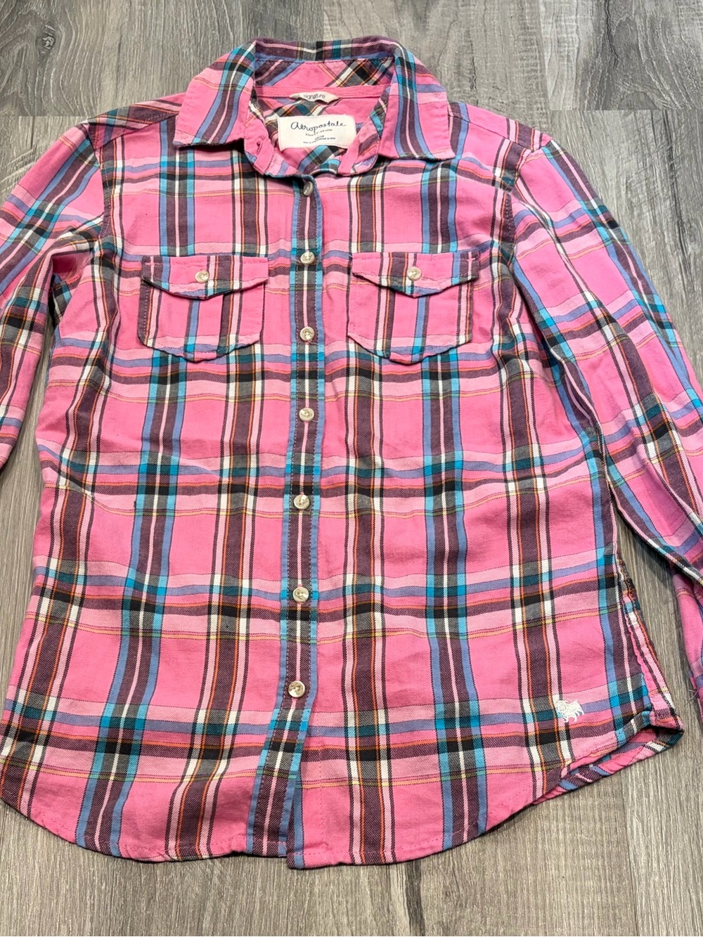 Aeropostale pink button up plaid shirt